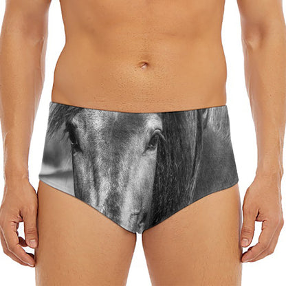 Monochrome Horse Print Men's Triangle Swim Briefs
