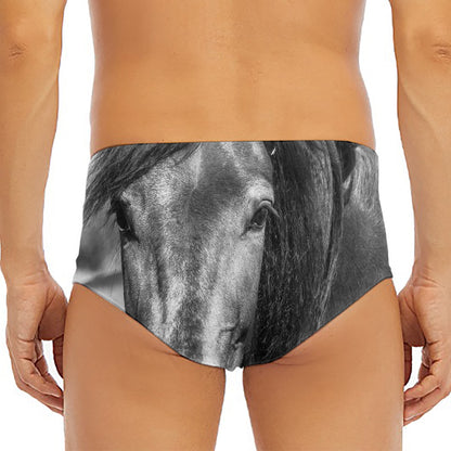 Monochrome Horse Print Men's Triangle Swim Briefs