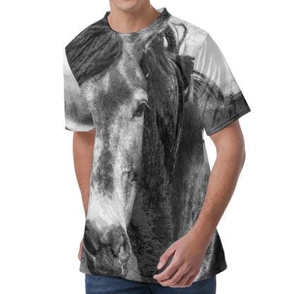 Monochrome Horse Print Men's Velvet T-Shirt