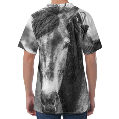 Monochrome Horse Print Men's Velvet T-Shirt