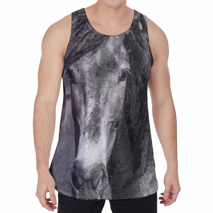 Monochrome Horse Print Men's Velvet Tank Top