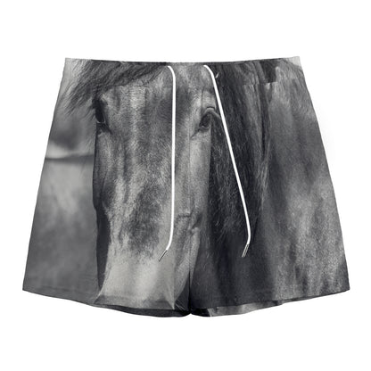 Monochrome Horse Print Mesh Shorts