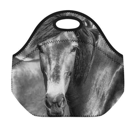 Monochrome Horse Print Neoprene Lunch Bag