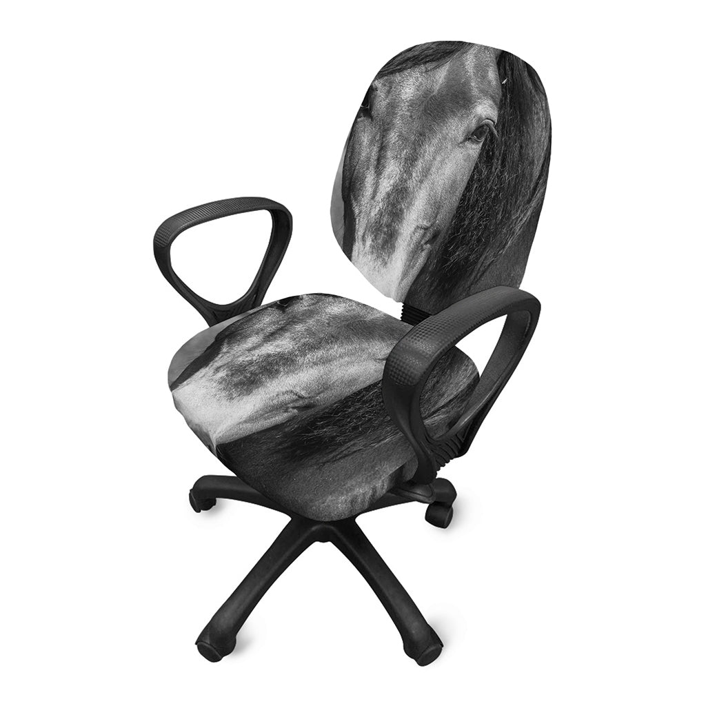 Monochrome Horse Print Office Chair Cover