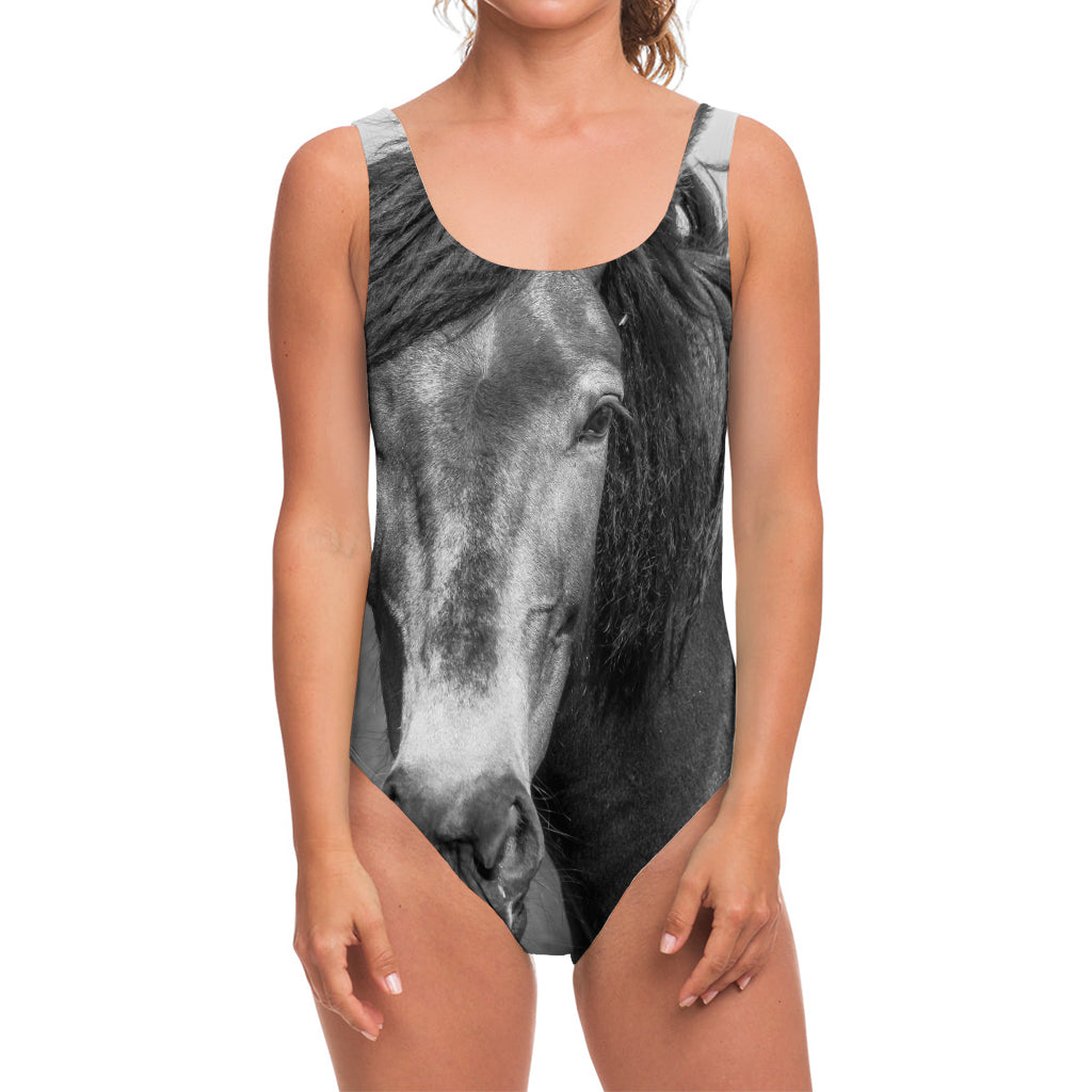 Monochrome Horse Print One Piece Swimsuit