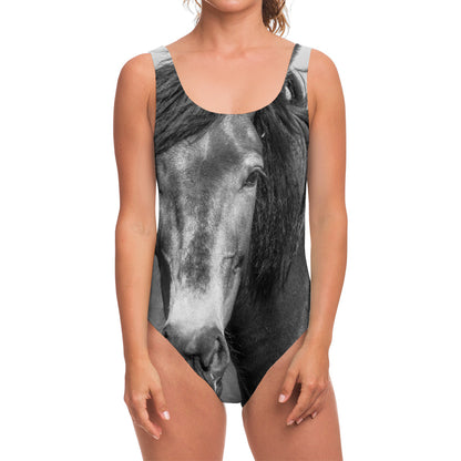 Monochrome Horse Print One Piece Swimsuit