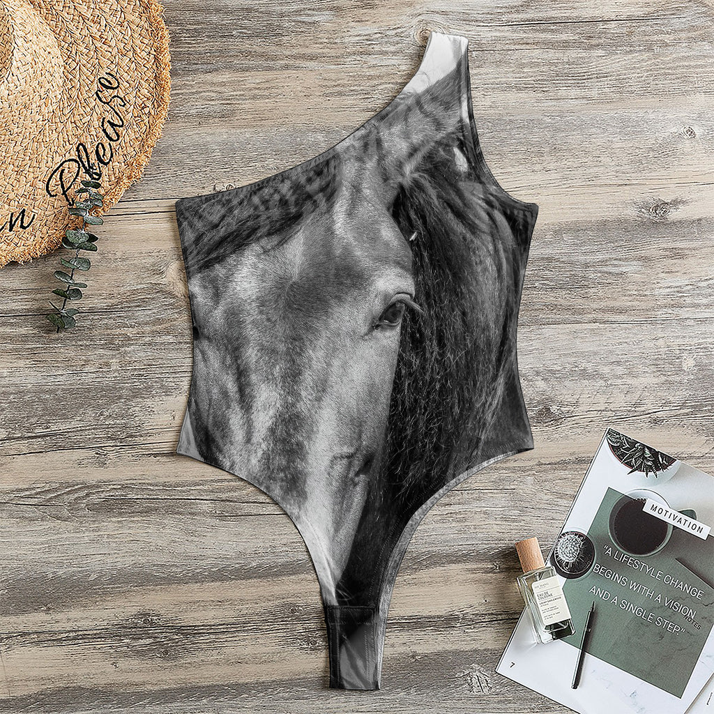 Monochrome Horse Print One Shoulder Bodysuit