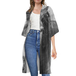 Monochrome Horse Print Open Front Beach Cover Up