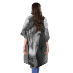 Monochrome Horse Print Open Front Beach Cover Up