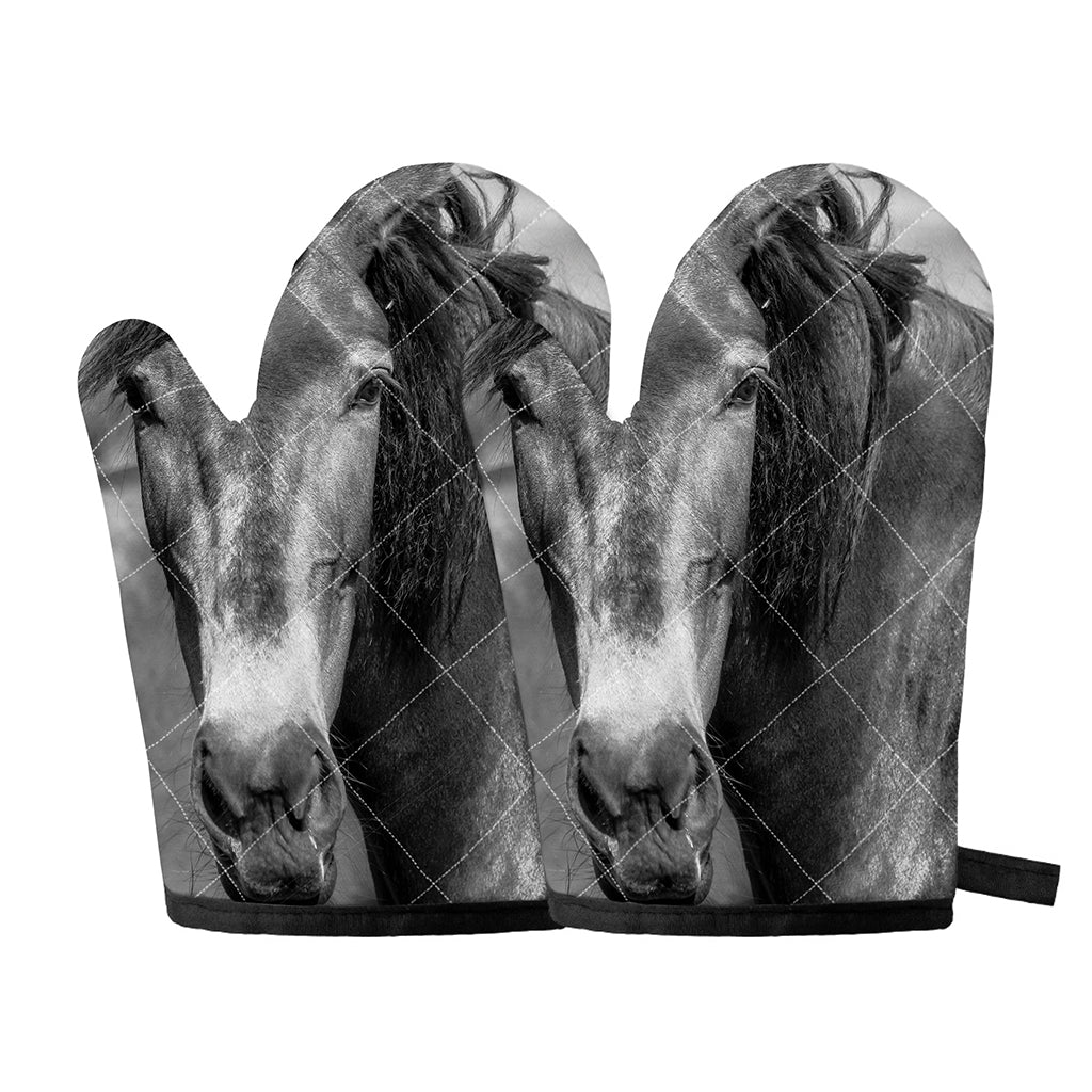 Monochrome Horse Print Oven Mitts