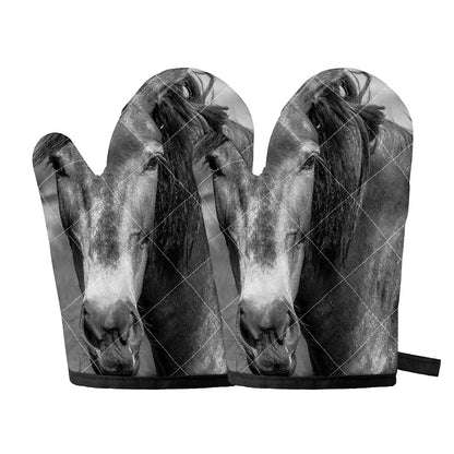 Monochrome Horse Print Oven Mitts
