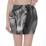 Monochrome Horse Print Pencil Mini Skirt