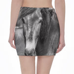 Monochrome Horse Print Pencil Mini Skirt