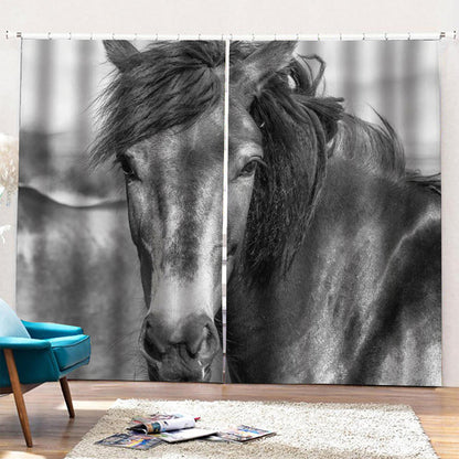 Monochrome Horse Print Pencil Pleat Curtains