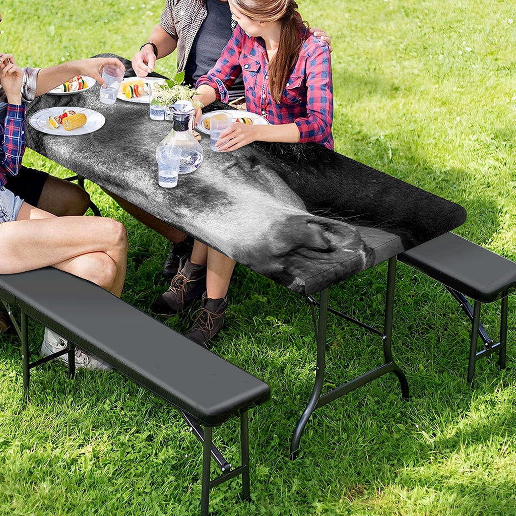 Monochrome Horse Print Picnic Table Cover