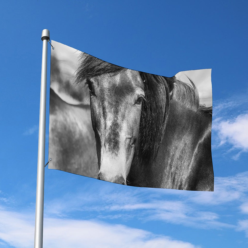 Monochrome Horse Print Polyester Flag