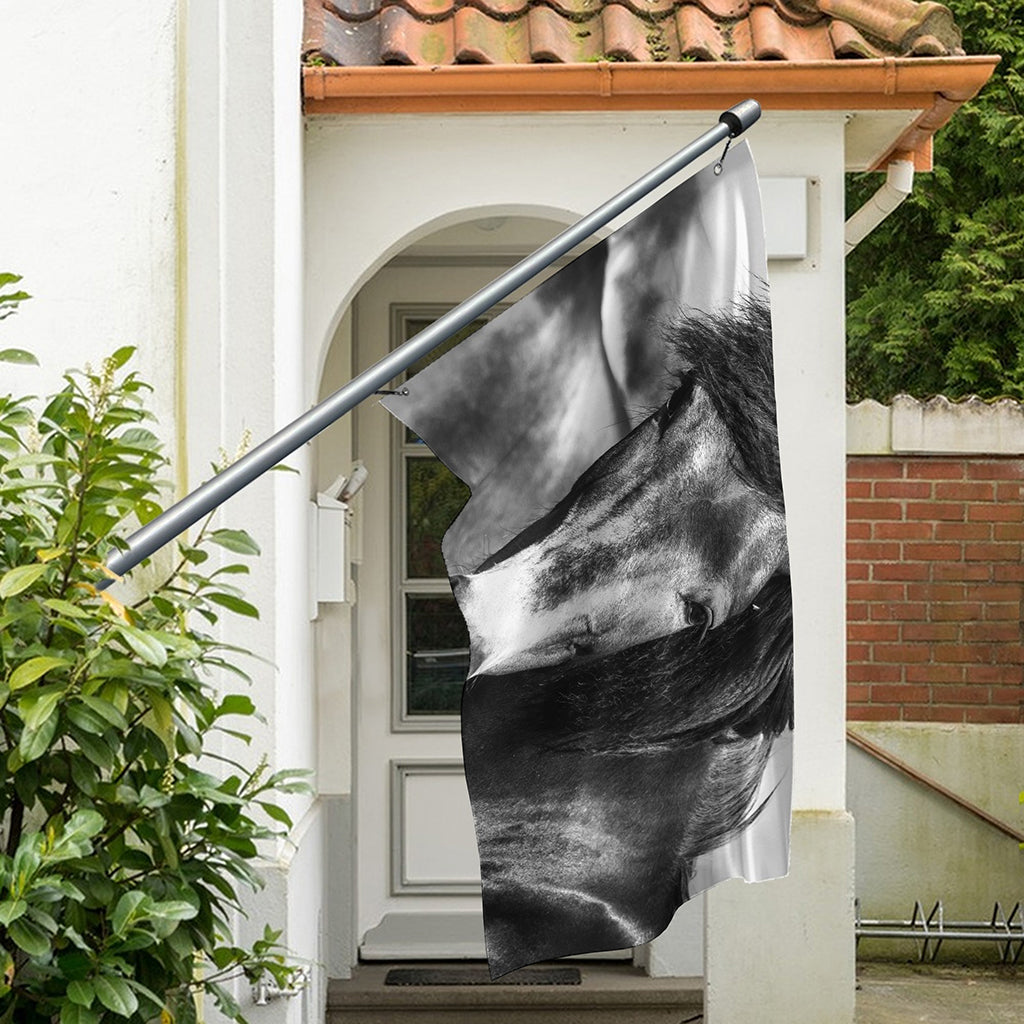 Monochrome Horse Print Polyester Flag