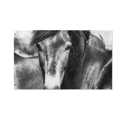 Monochrome Horse Print Polyester Flag