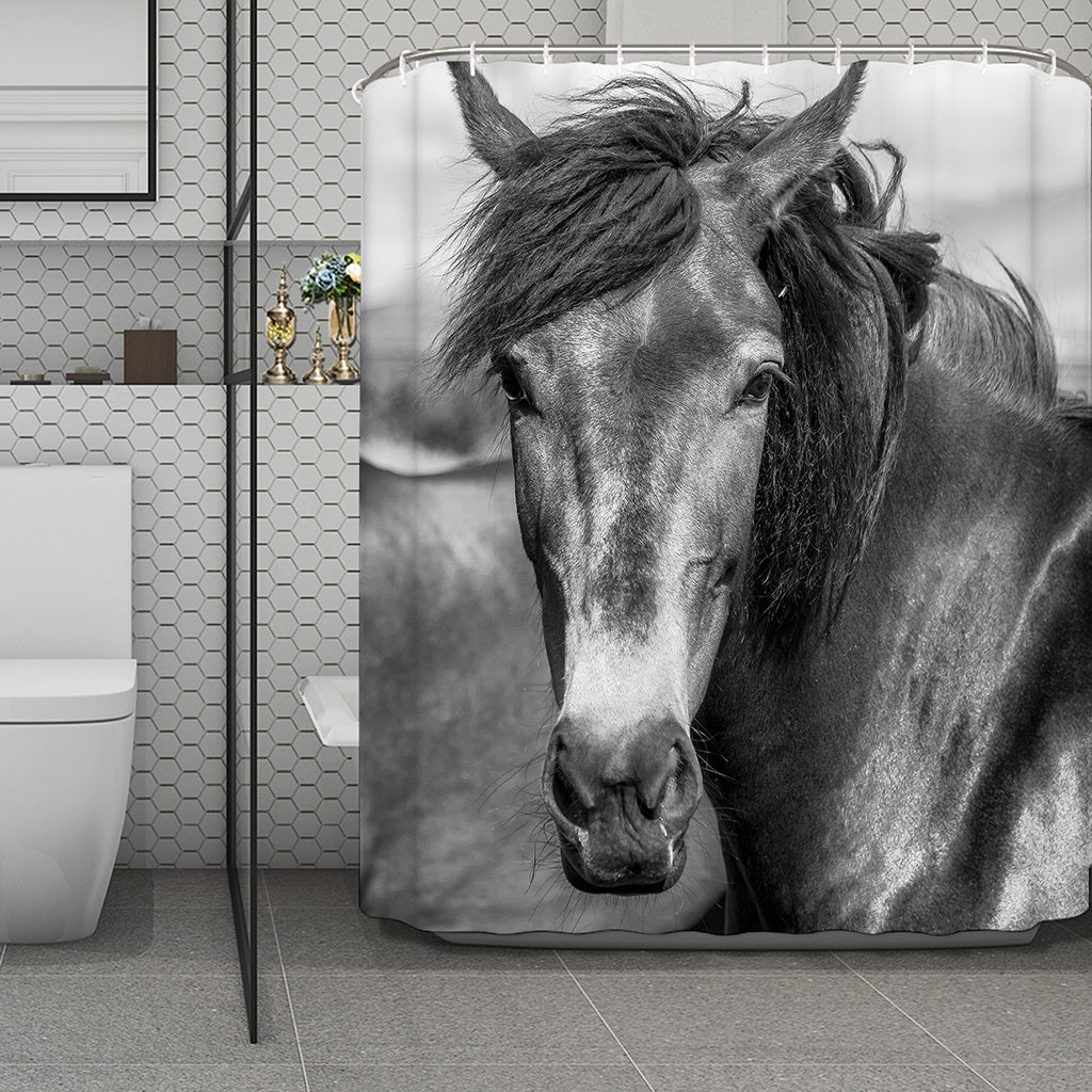 Monochrome Horse Print Polyester Shower Curtain