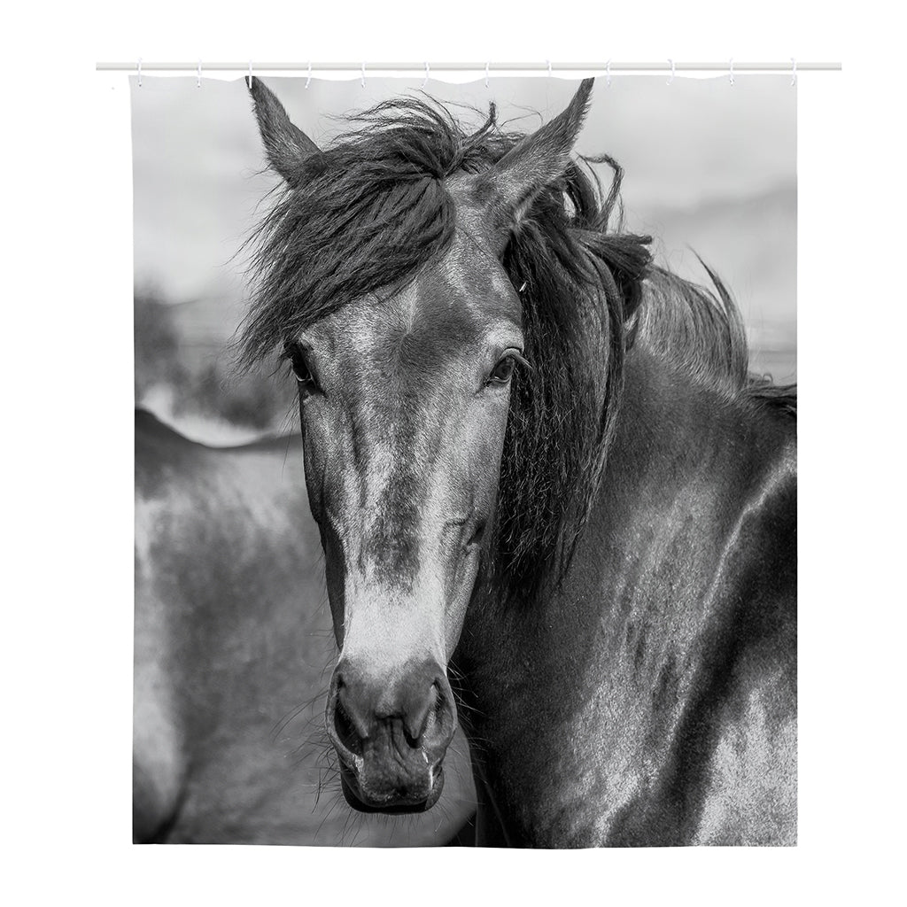 Monochrome Horse Print Polyester Shower Curtain