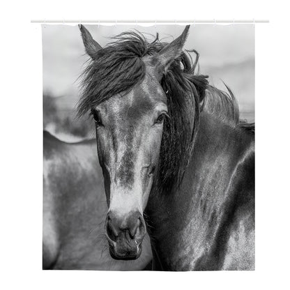 Monochrome Horse Print Polyester Shower Curtain