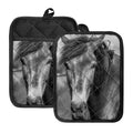 Monochrome Horse Print Pot Holders With Pocket