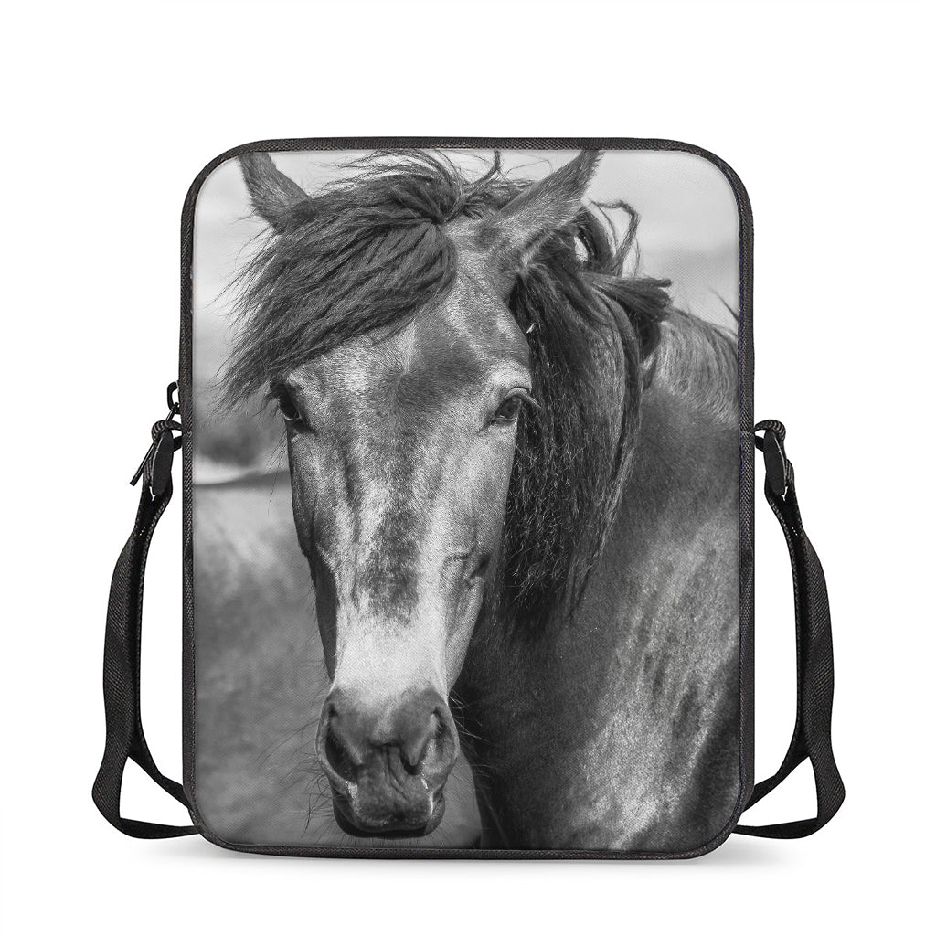 Monochrome Horse Print Rectangular Crossbody Bag