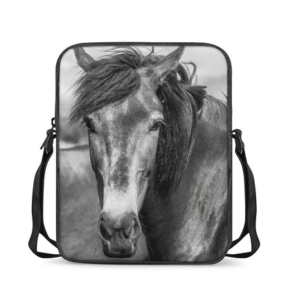 Monochrome Horse Print Rectangular Crossbody Bag
