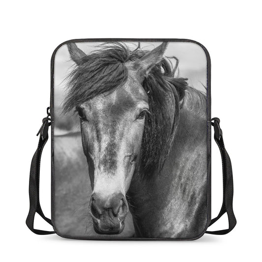 Monochrome Horse Print Rectangular Crossbody Bag