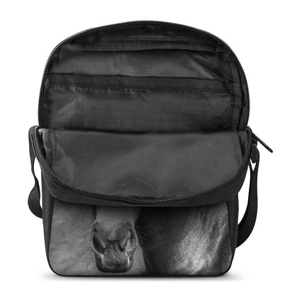 Monochrome Horse Print Rectangular Crossbody Bag