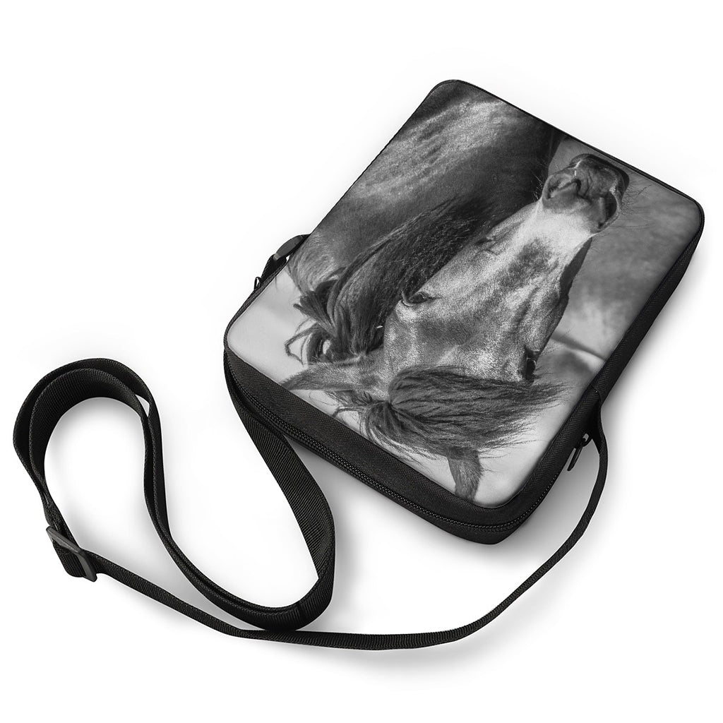 Monochrome Horse Print Rectangular Crossbody Bag