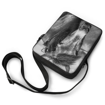 Monochrome Horse Print Rectangular Crossbody Bag