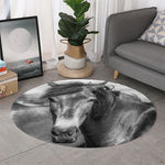 Monochrome Horse Print Round Rug