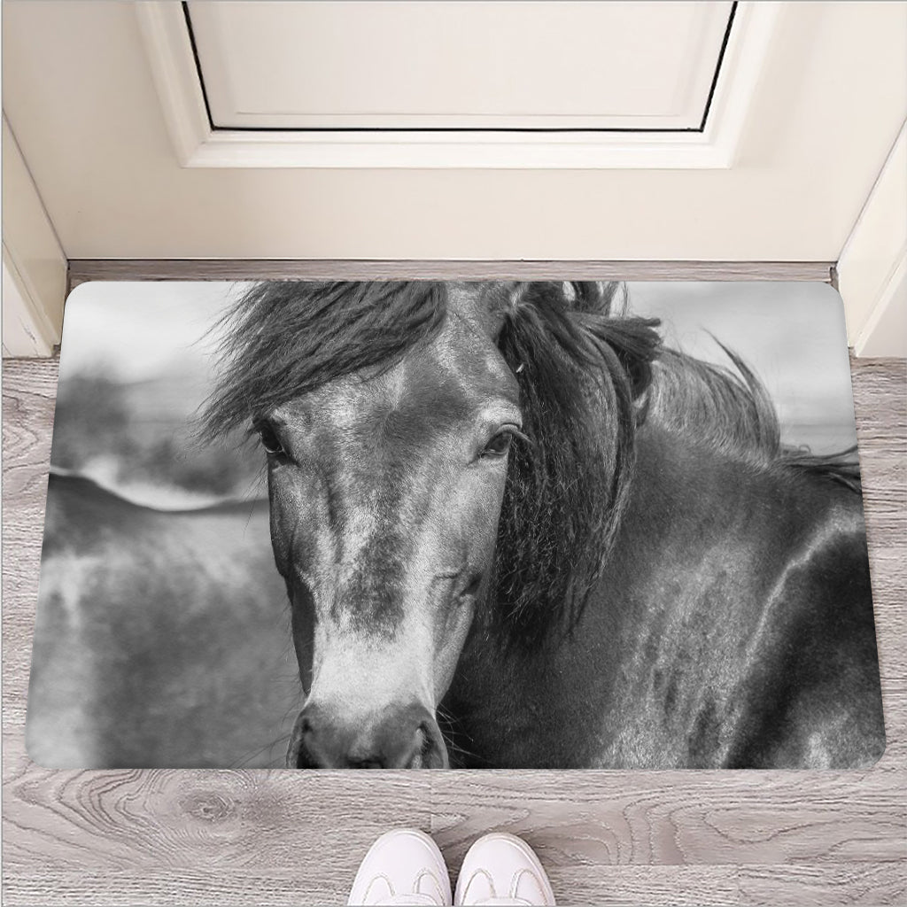 Monochrome Horse Print Rubber Doormat