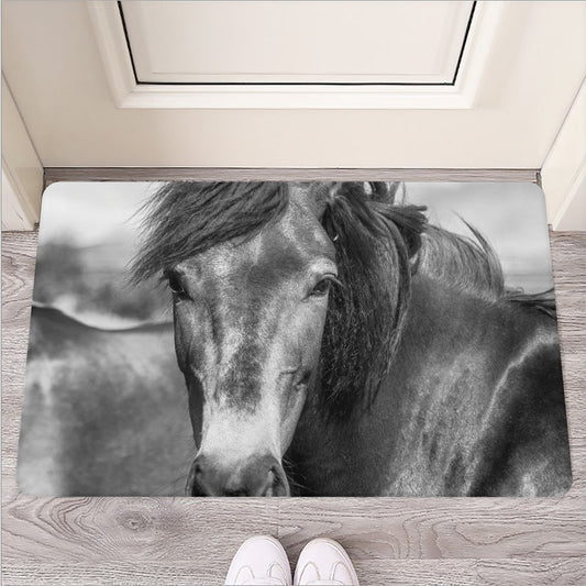 Monochrome Horse Print Rubber Doormat