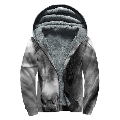 Monochrome Horse Print Sherpa Lined Zip Up Hoodie