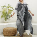 Monochrome Horse Print Silk V-Neck Kaftan Dress