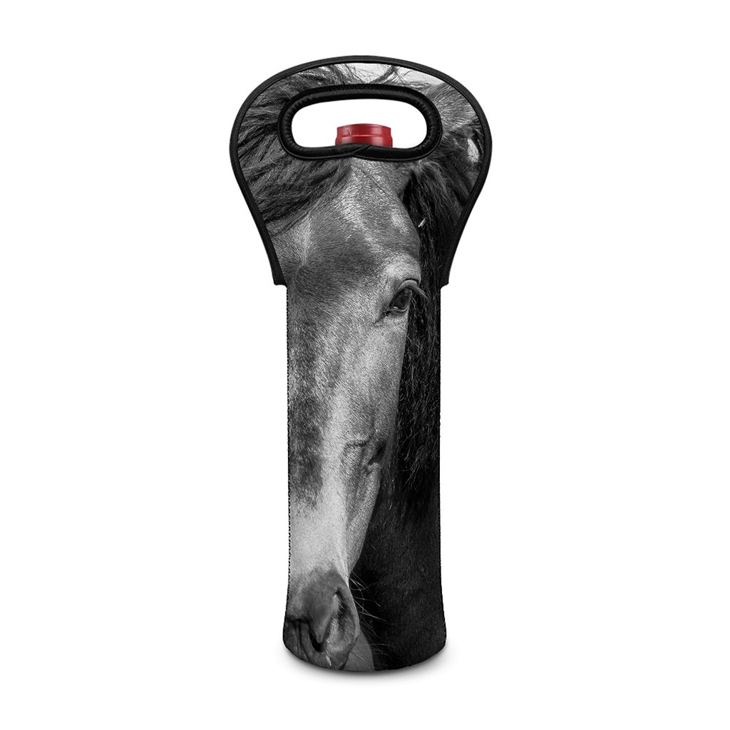 Monochrome Horse Print Single Neoprene Wine Tote