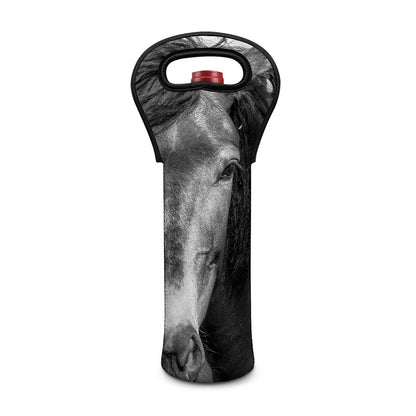 Monochrome Horse Print Single Neoprene Wine Tote