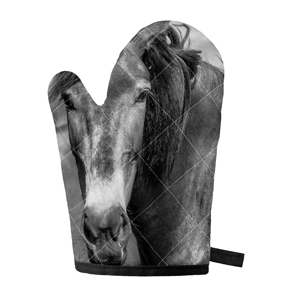 Monochrome Horse Print Single Oven Mitt