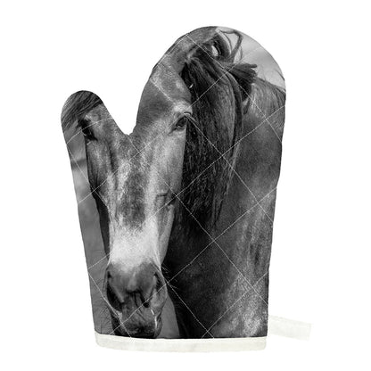 Monochrome Horse Print Single Oven Mitt
