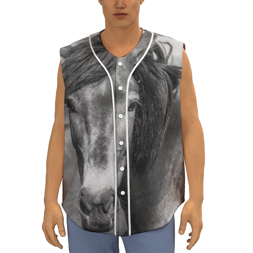 Monochrome Horse Print Sleeveless Baseball Jersey