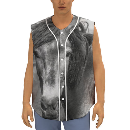 Monochrome Horse Print Sleeveless Baseball Jersey