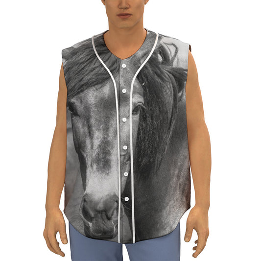 Monochrome Horse Print Sleeveless Baseball Jersey