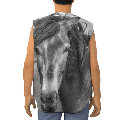 Monochrome Horse Print Sleeveless Baseball Jersey