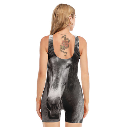 Monochrome Horse Print Sleeveless One Piece Swimsuit