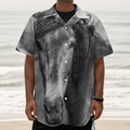 Monochrome Horse Print Textured Short Sleeve Shirt