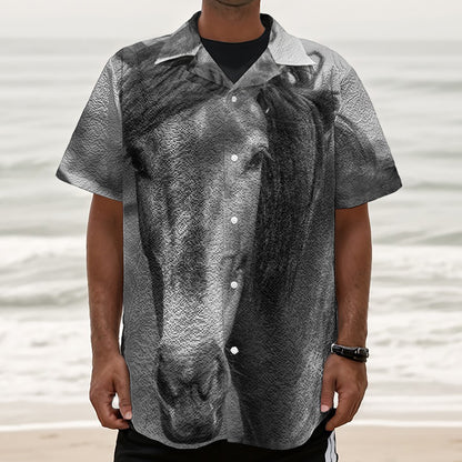 Monochrome Horse Print Textured Short Sleeve Shirt