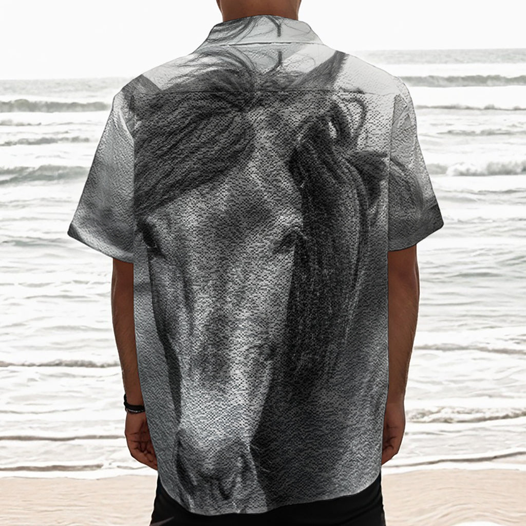 Monochrome Horse Print Textured Short Sleeve Shirt