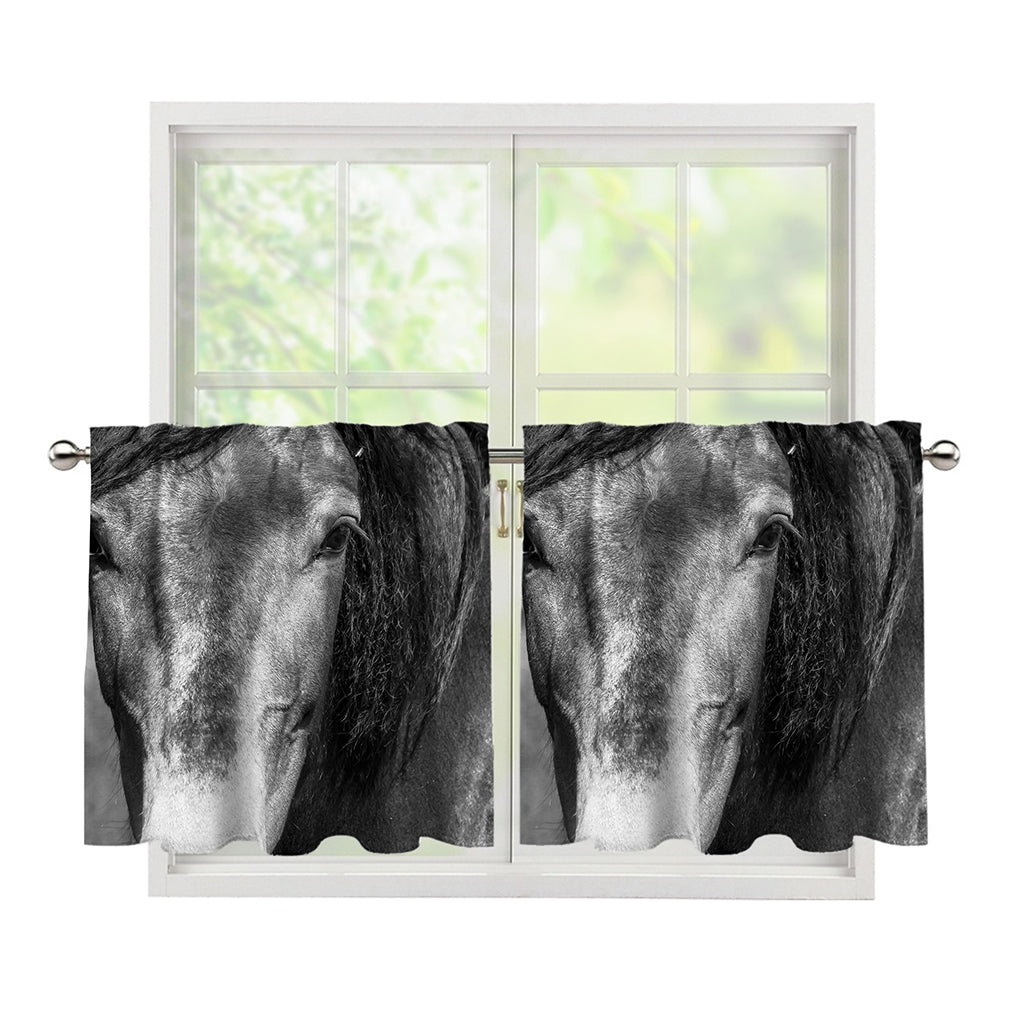 Monochrome Horse Print Tier Curtains